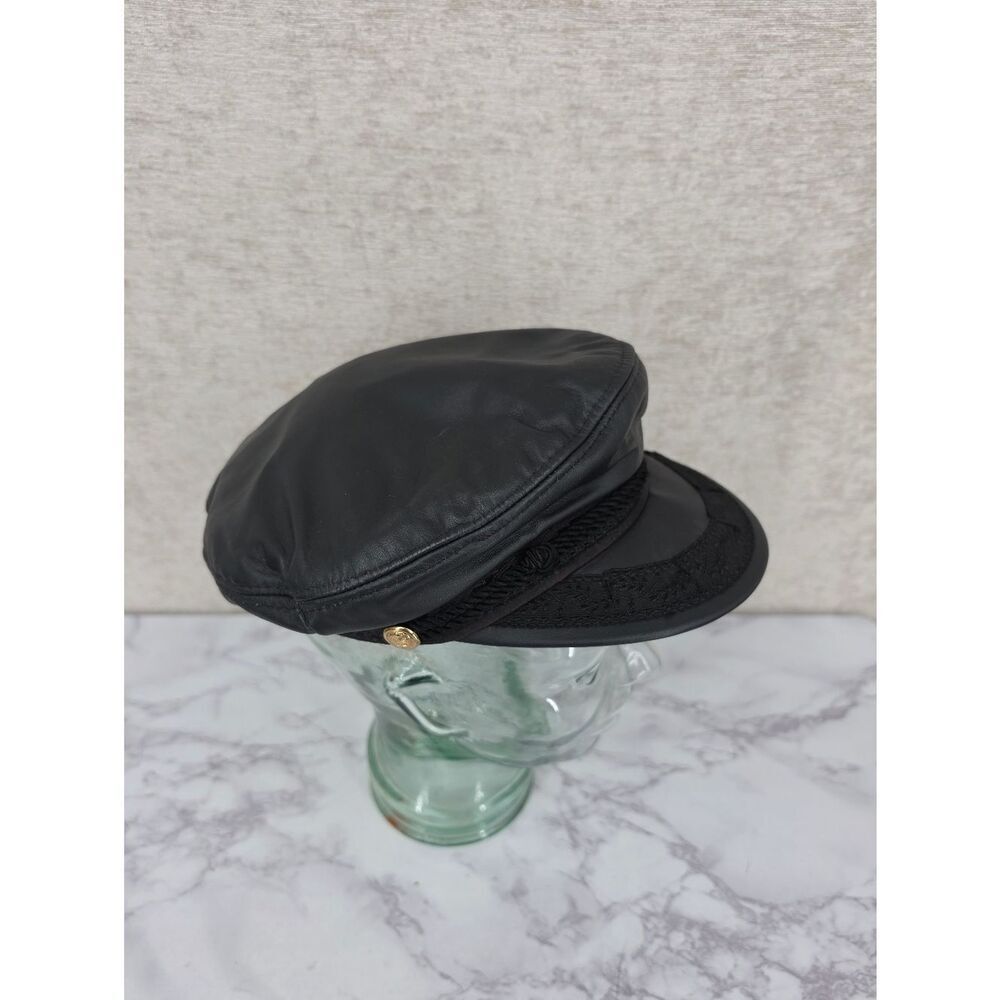 Vintage Black Leather Greek Style Fisherman Cap Hat